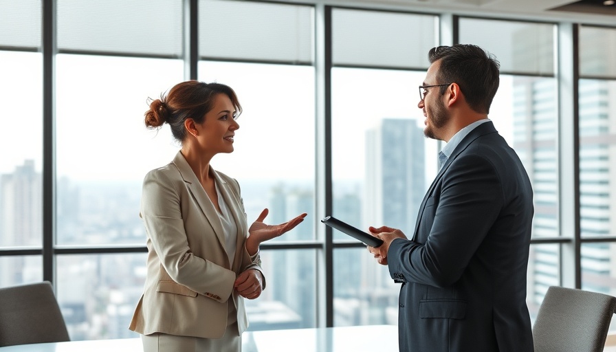 Professionals discussing franchise dispute resolution in a modern office.