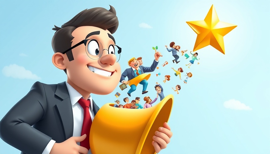 Illustrated franchise sales funnel cartoon businessman.