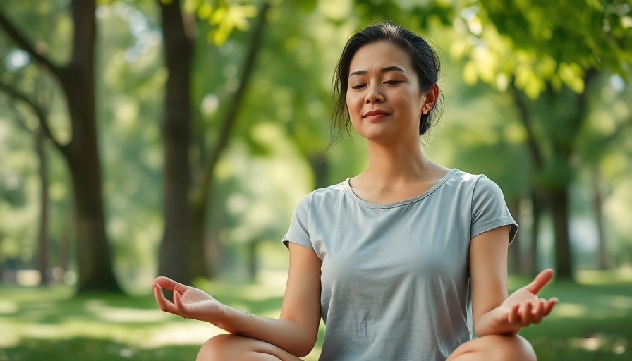 Woman meditates to manage her mood after quitting smoking in a peaceful park.