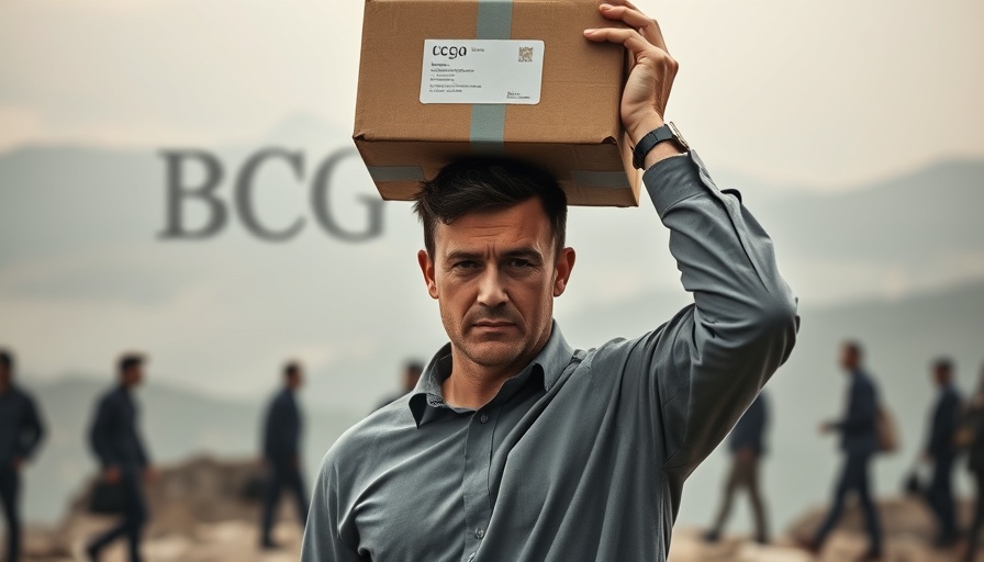 BCG relocation plan for Gaza: man carrying a box with logos.
