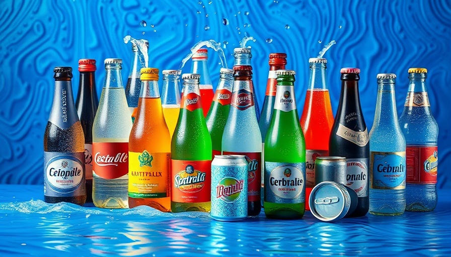 Assorted best sparkling waters against a blue water-like backdrop.