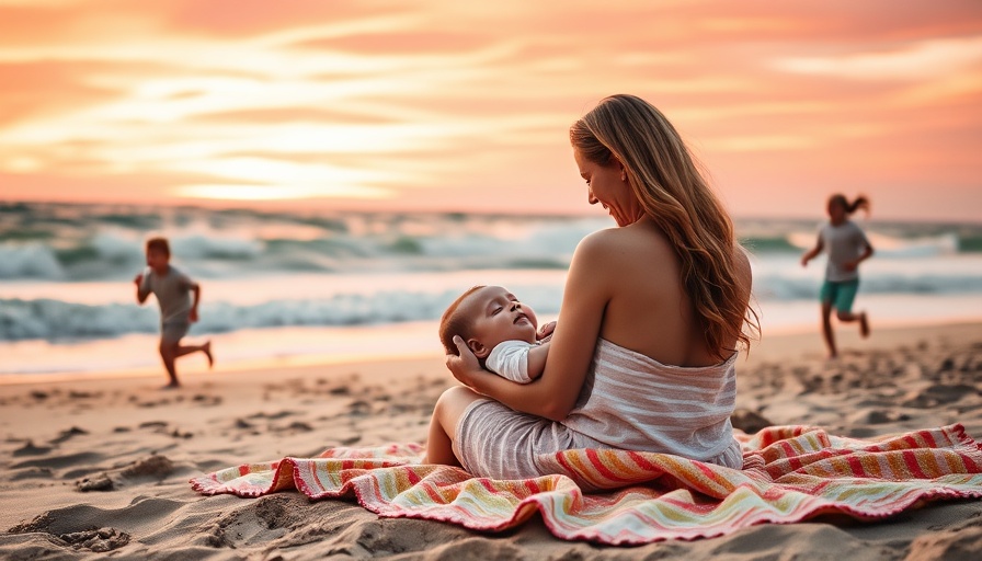 Finding hope in everyday life: mother with children enjoying sunset on beach.