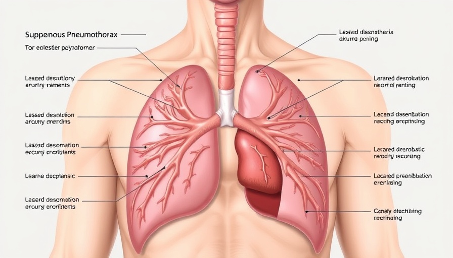 Anatomical diagram of chest showing Spontaneous Pneumothorax symptoms.