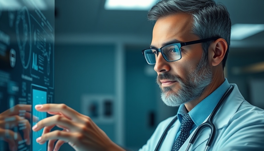 AI in outpatient care: Doctor using digital interface in clinical setting.