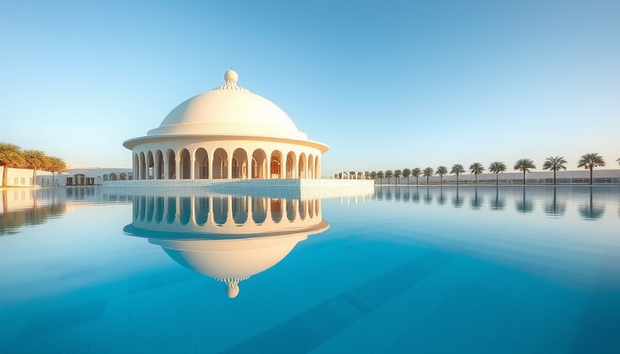 Modern domed building reflecting in tranquil water, highlighting benefits for remote workspaces.