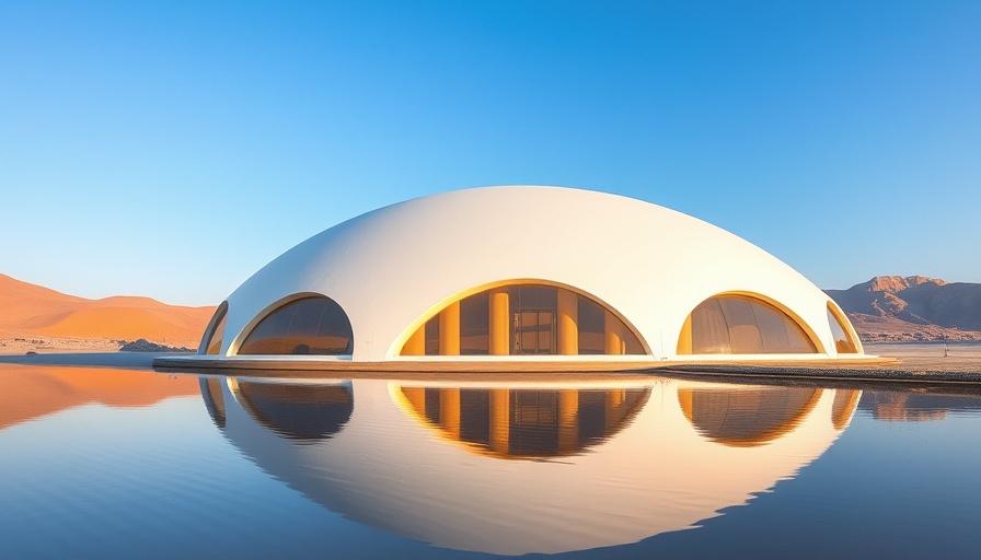 Unique domed architecture for remote workspaces reflecting in water