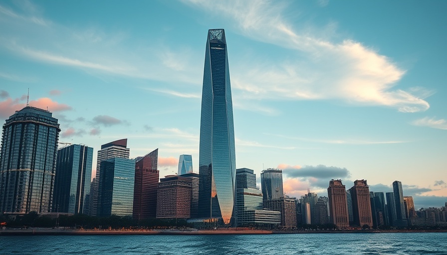 Australia's tallest skyscraper towering over the cityscape at dusk.
