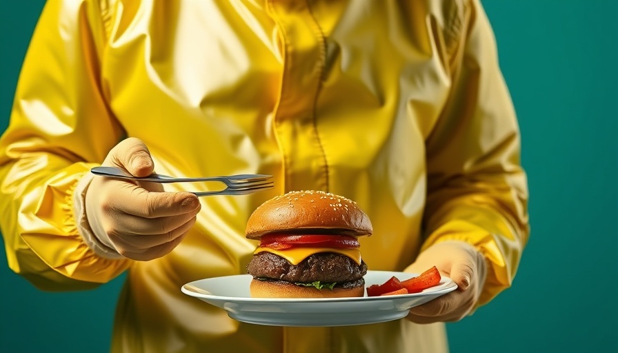 Person in hazmat suit with burger, what is a toxin concept.