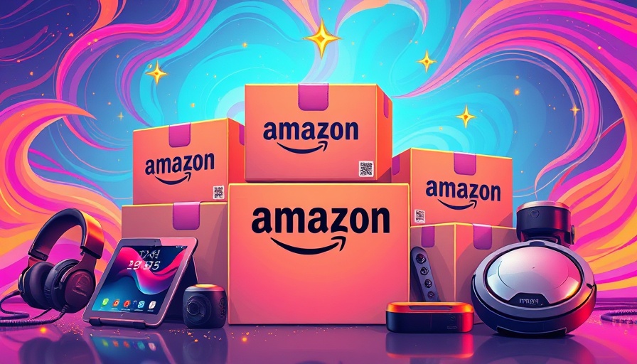 Post Prime Day tech gadgets with Amazon boxes in vibrant setting.