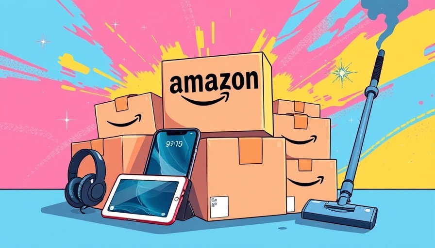 Colorful collage of Amazon packages and electronics highlighting post-sale deals.