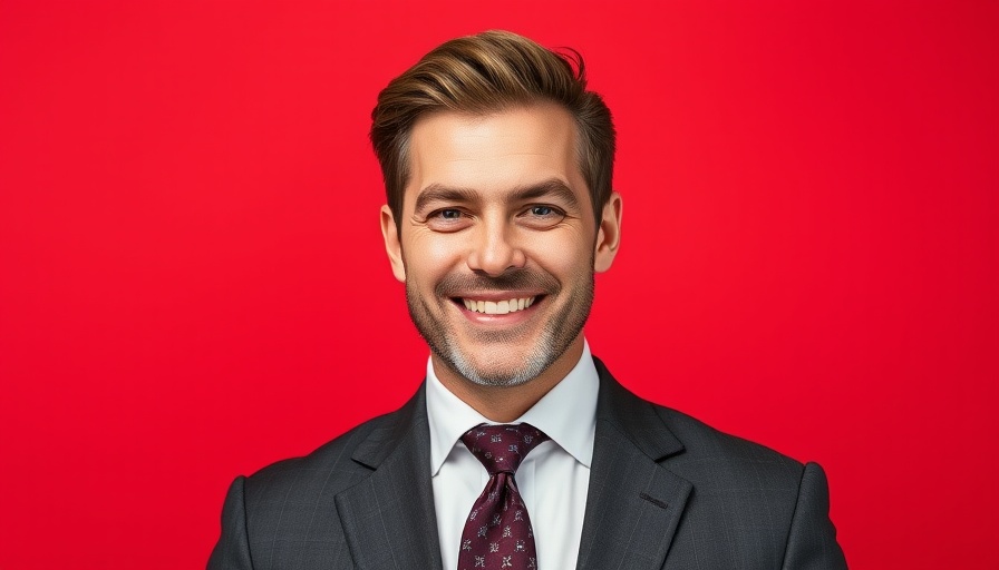 Professional man smiling against a red background.