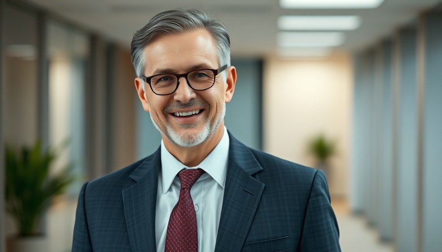 Business professional portrait in office setting conveying AI and tech streamlining.