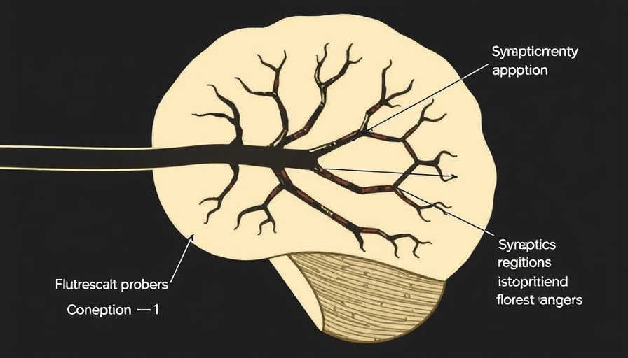 Simplified diagram of synaptic regions with fluorescent probes.