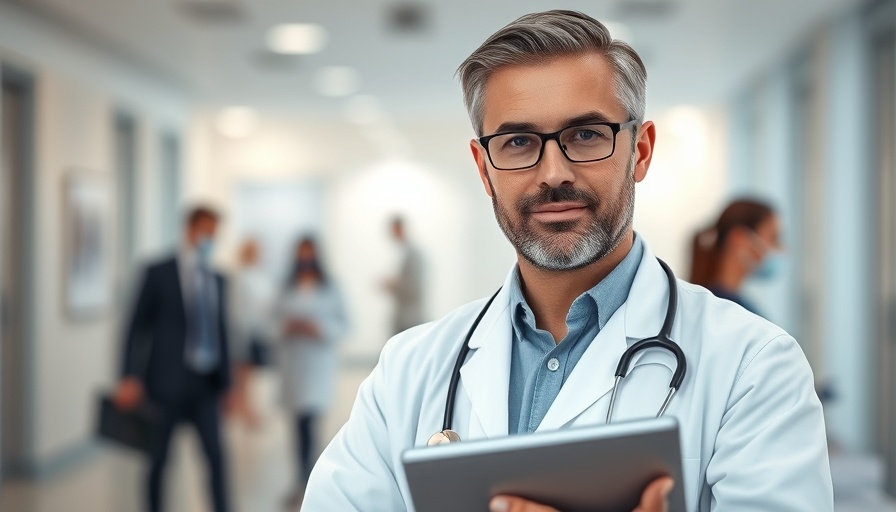 Professional doctor with tablet in modern office.