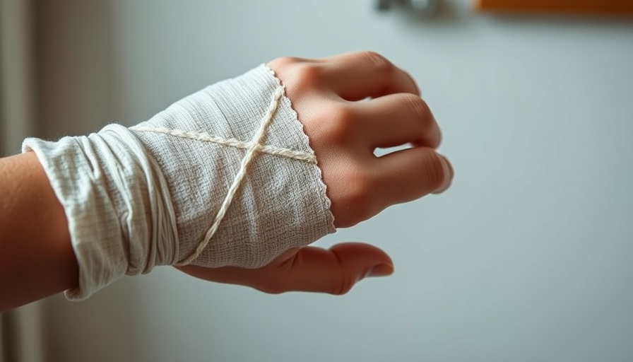 Wet wrap therapy for severe eczema shown on a wrapped hand close-up.