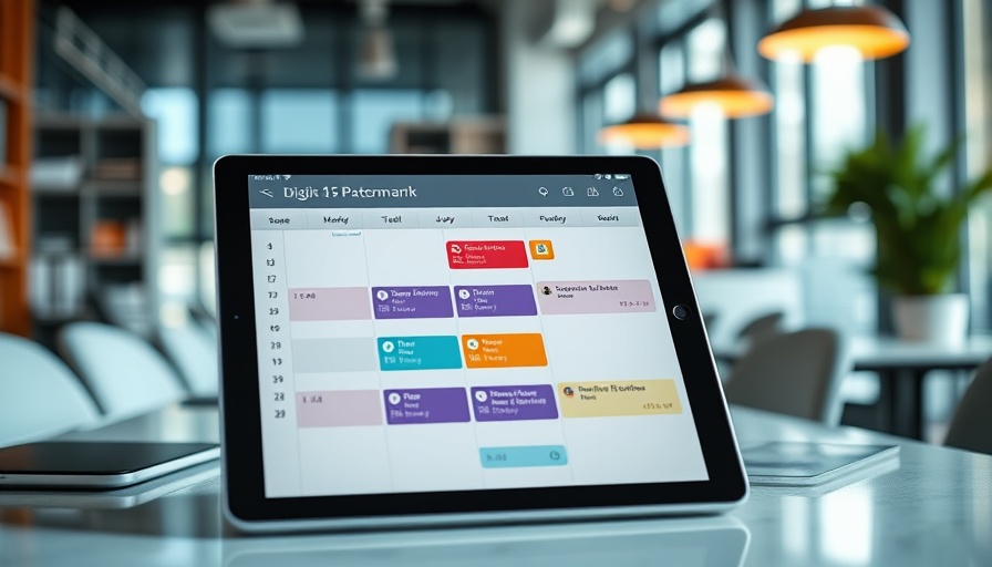 Digital calendar setup for productivity on a tablet in an office.