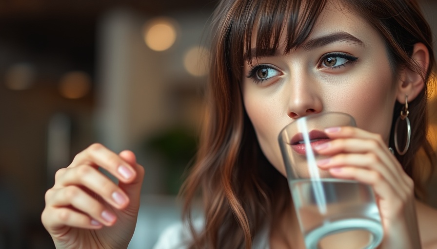 Woman drinking water for noninvasive hydration monitoring.