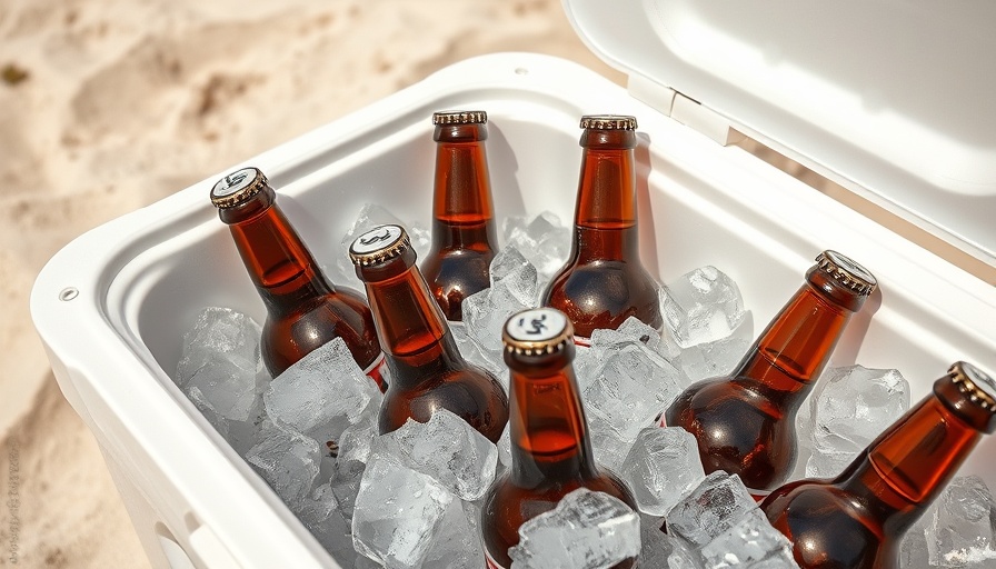 Chilled beer bottles in ice on sandy beach for best low-carb beers.