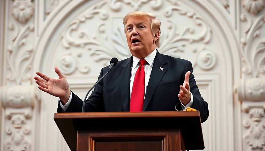 Public figure speaking energetically with raised hands in a formal setting.