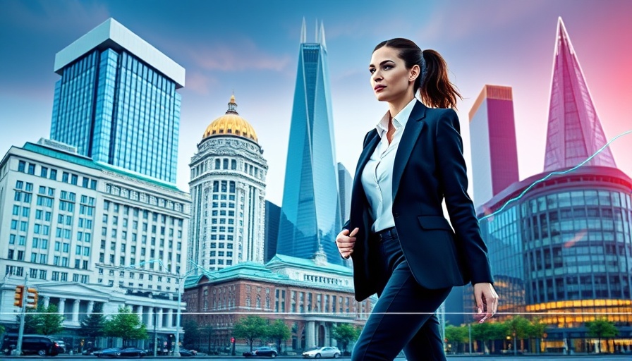 Professional woman walking in financial montage, return to risk-taking in franchising theme.