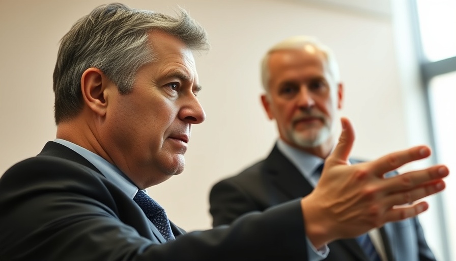 Middle-aged men in business setting discussing governance issues.