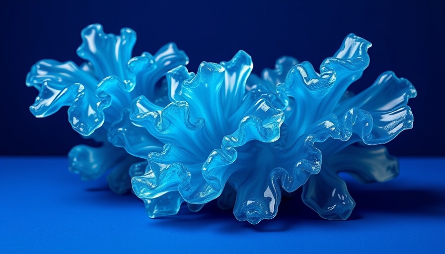 Unique tree-inspired glass sculptures for remote workspaces in blues.