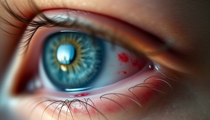 Close-up of irritated blue eye showing common types of eye infections.
