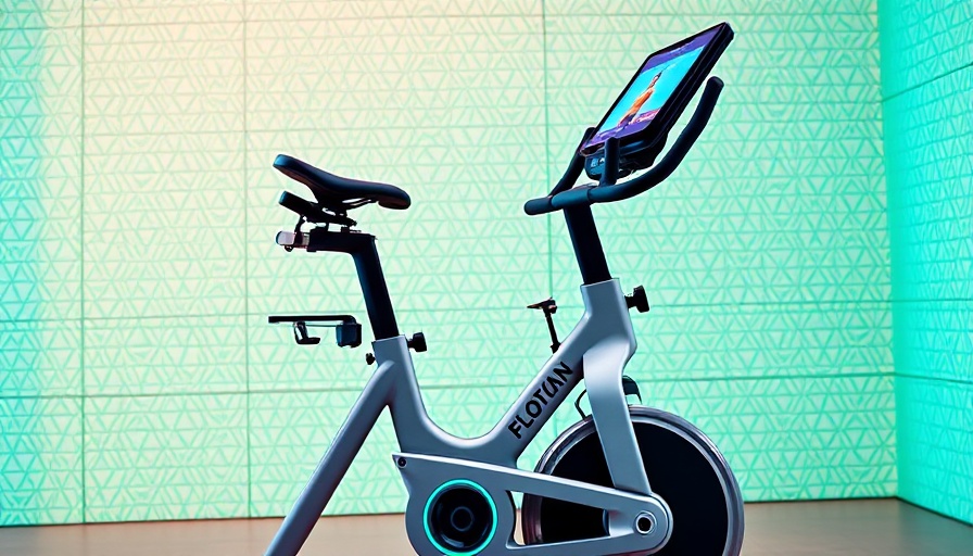 Modern Peloton bike with digital instructor, vibrant backdrop.