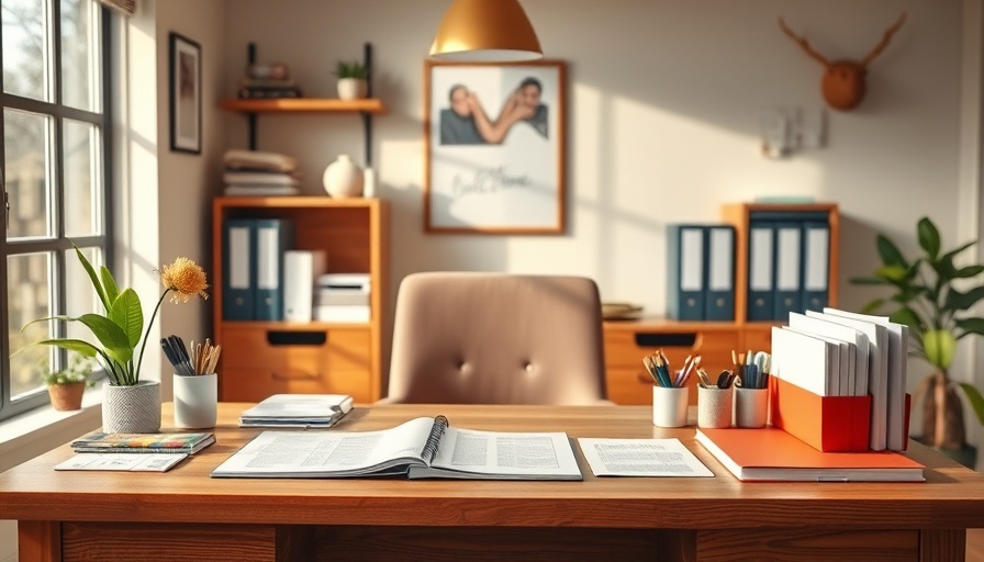 Promotional poster for a healthcare video library in a cozy workspace.
