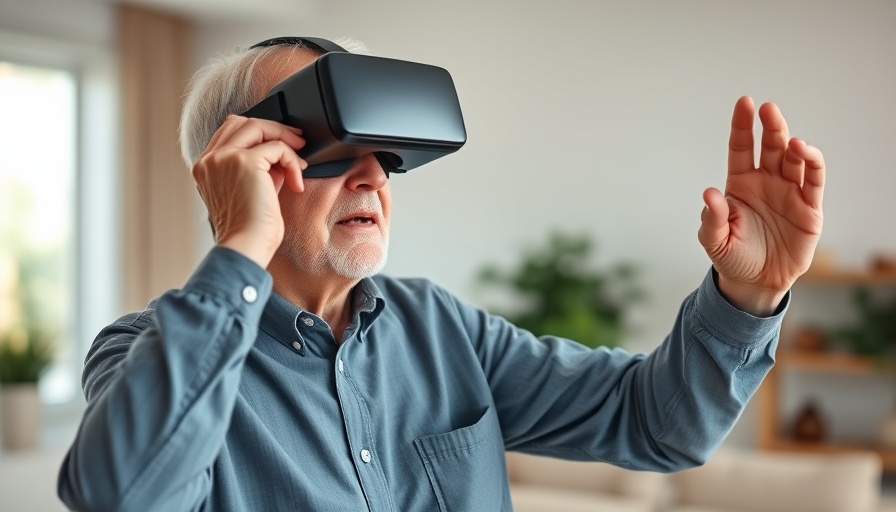 Elderly man exploring virtual reality for dementia emotional well-being.