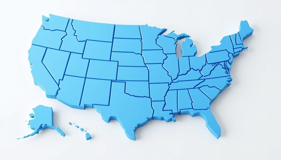 3D map of the United States in shades of blue, cervical cancer statistics visualization.