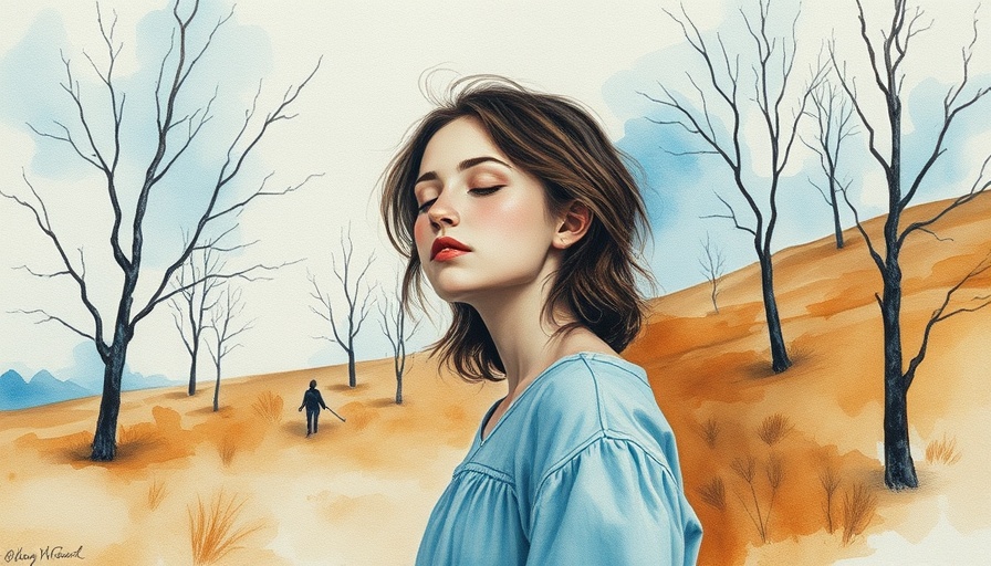 Expressive watercolor of a woman reflecting grief of losing a parent.