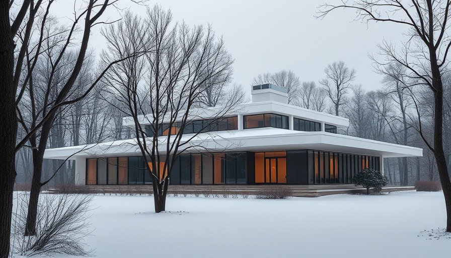 Usonian design workspace in a tranquil winter setting.