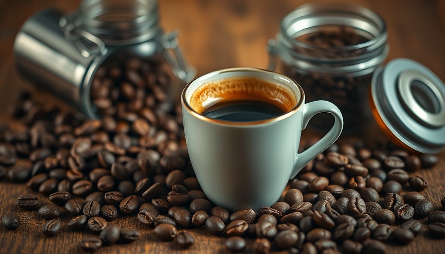 Espresso and coffee beans on wood, Sustainable Coffee Practices at Home.