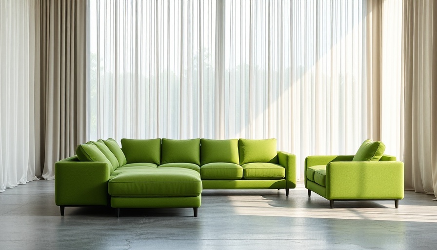 Modern modular sofa in airy room with sheer curtains.