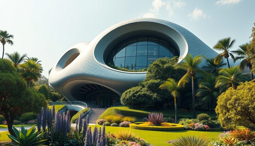 Futuristic structure in park, example of ergonomic workspace design.