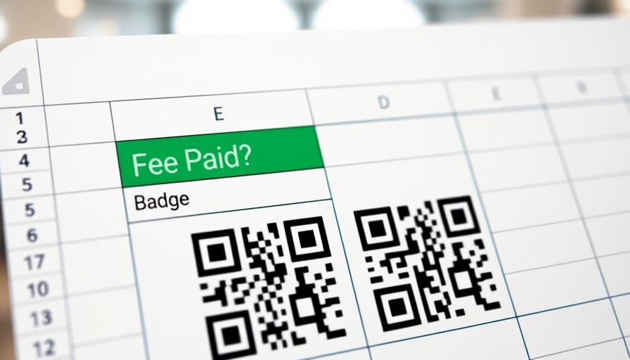 Close-up Excel sheet with QR codes and data fields showing how to generate QR Codes with Excel.