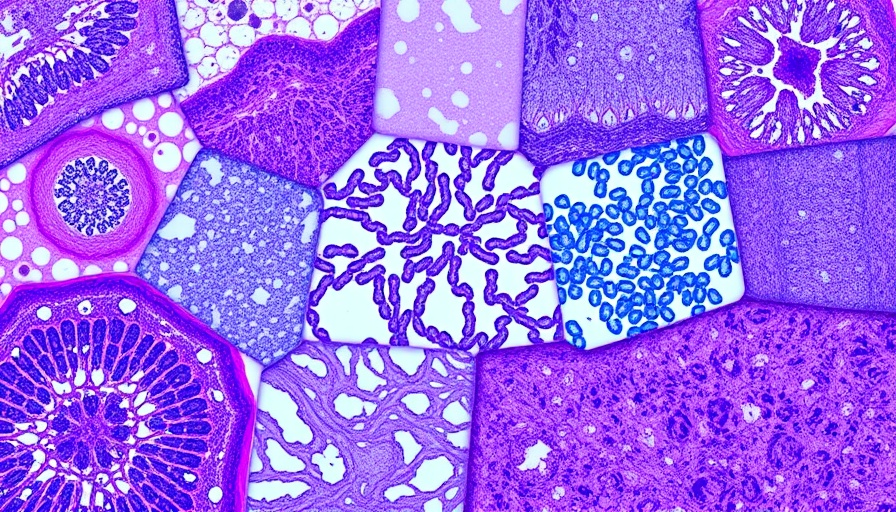 Microscopic tissue samples in grid, showcasing stem cell therapy.