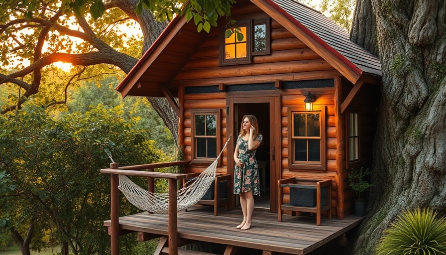 Charming treehouse stay in Orlando at sunset with lush surroundings.