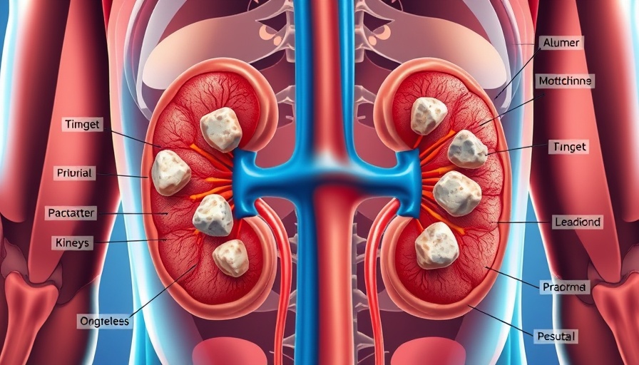 Illustration of kidney stones in younger person, educational diagram.