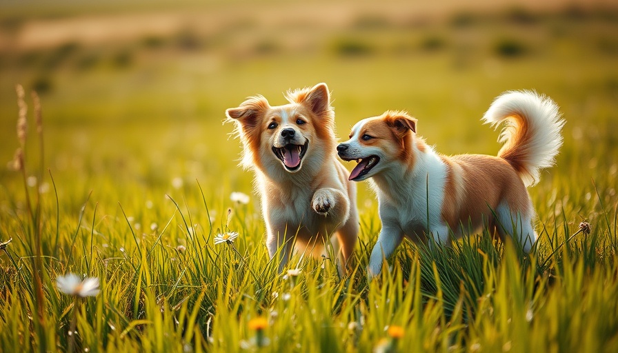 Two dogs playing in a sunny field, representing daily supplement for dogs during seasonal changes.
