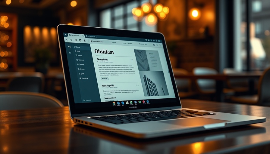 Obsidian note-taking app on laptop in cozy cafe.