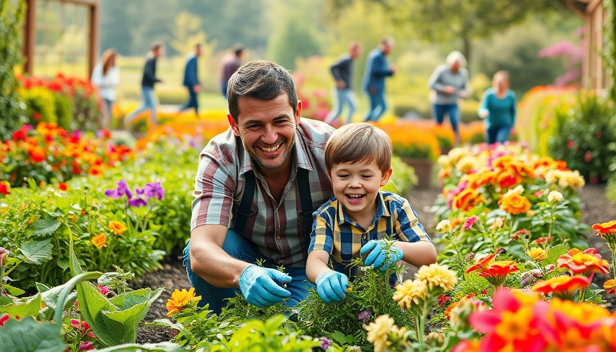 Father and son gardening joyfully, representing finding meaning beyond success.