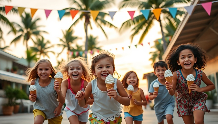 Happy children eating ice cream in a tropical setting, Cultural Shock in Childhood Relocation.