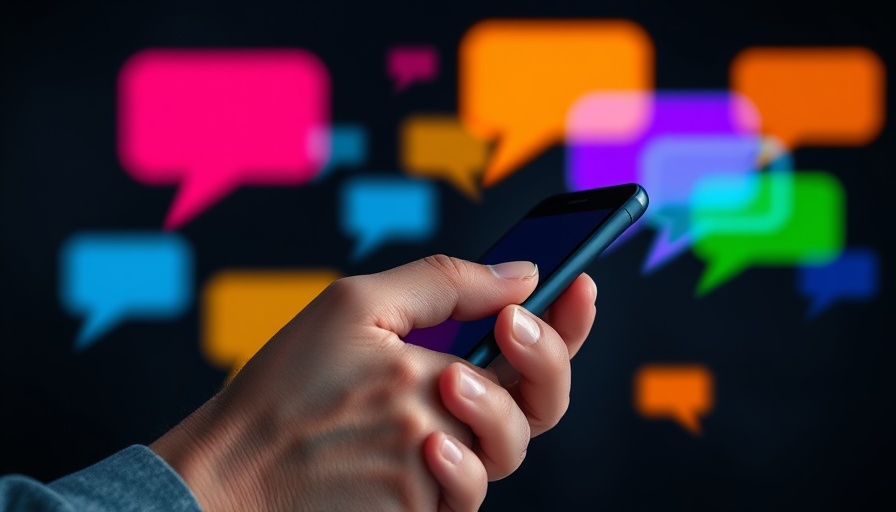 Hand with smartphone and chat bubbles for AI Dating Advice.