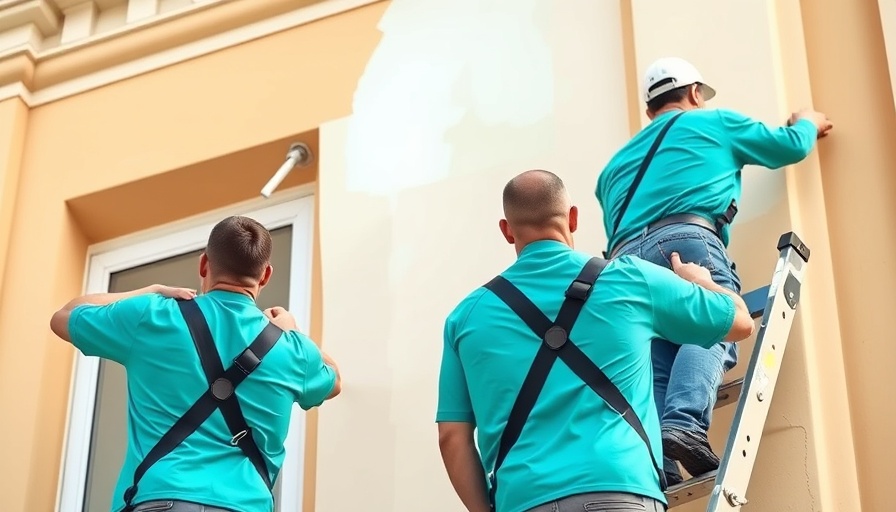 Groovy Hues Painting Franchises Customer Experience: Workers painting building exterior.