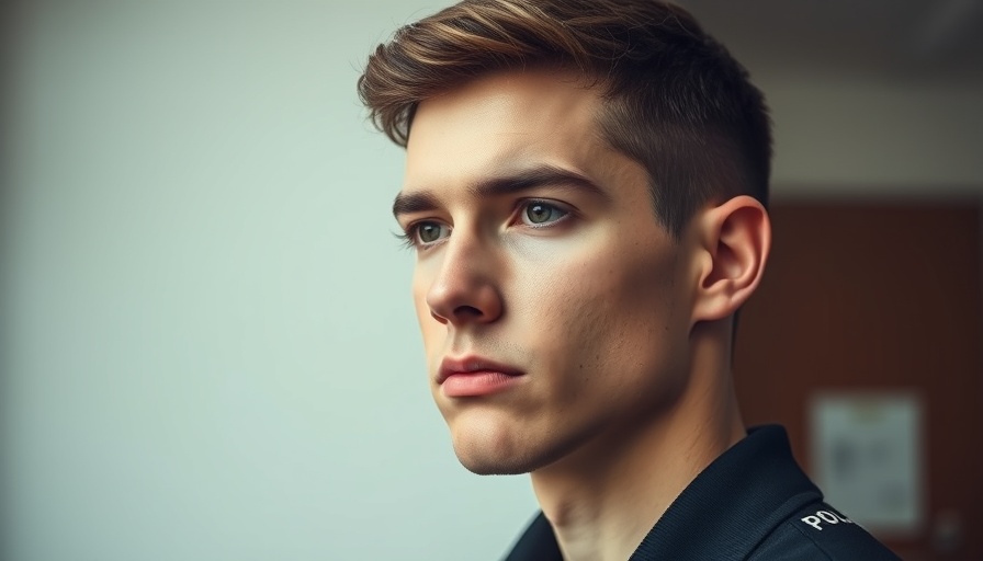 Young man in a police profile photo, neutral expression, franchise crisis management strategies.