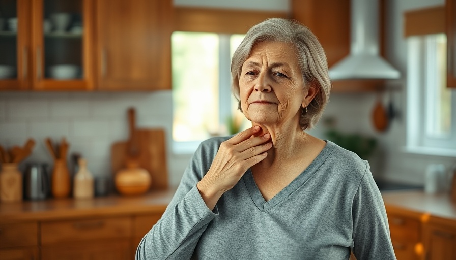 Woman showing discomfort, highlighting tonsillitis symptoms treatment in kitchen.