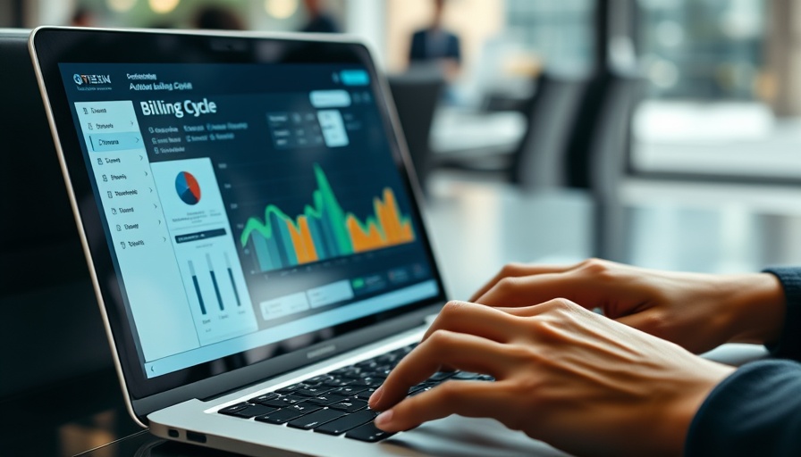 Hands on laptop with AI-powered patient billing dashboard.