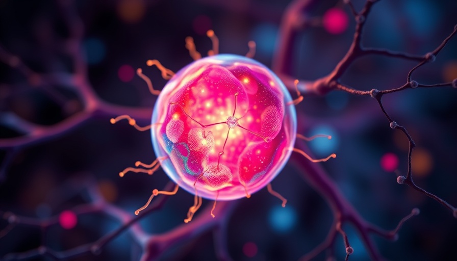 Colorful stem cell in neural network, representing stem cell transplant for stroke recovery.
